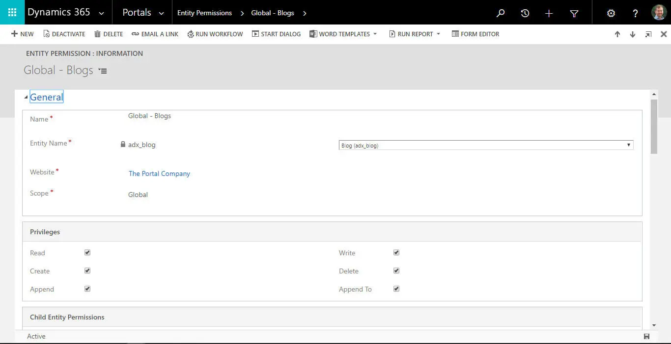 Set Entity Permissions in Dynamics 365 Web Portals for your Blogs