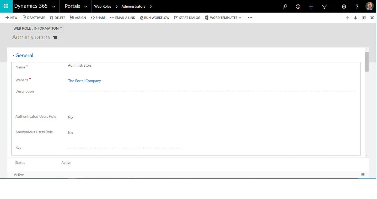 Web Role Screenshot D365 Portals
